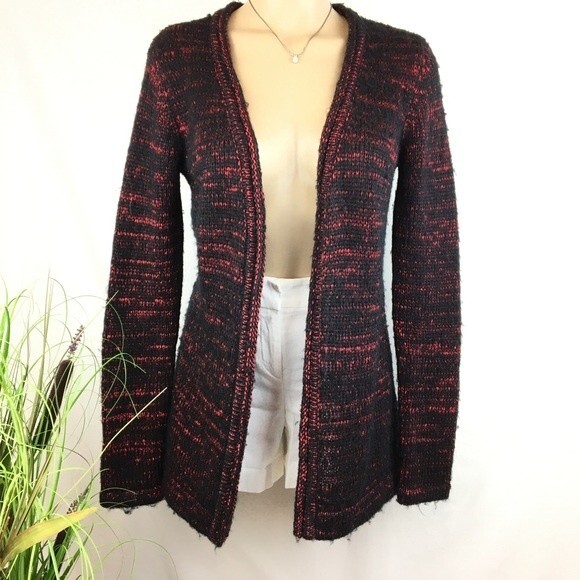 Narciso Rodriguez Design Nation Black & Red Long Sleeve Knit Open Sweater XS - Picture 4 of 11